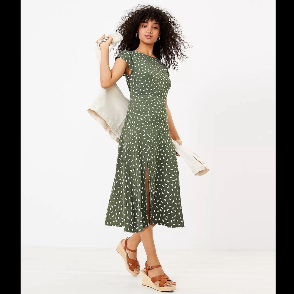 Brushstroke Flutter Sleeve Midi Dress (size 8)